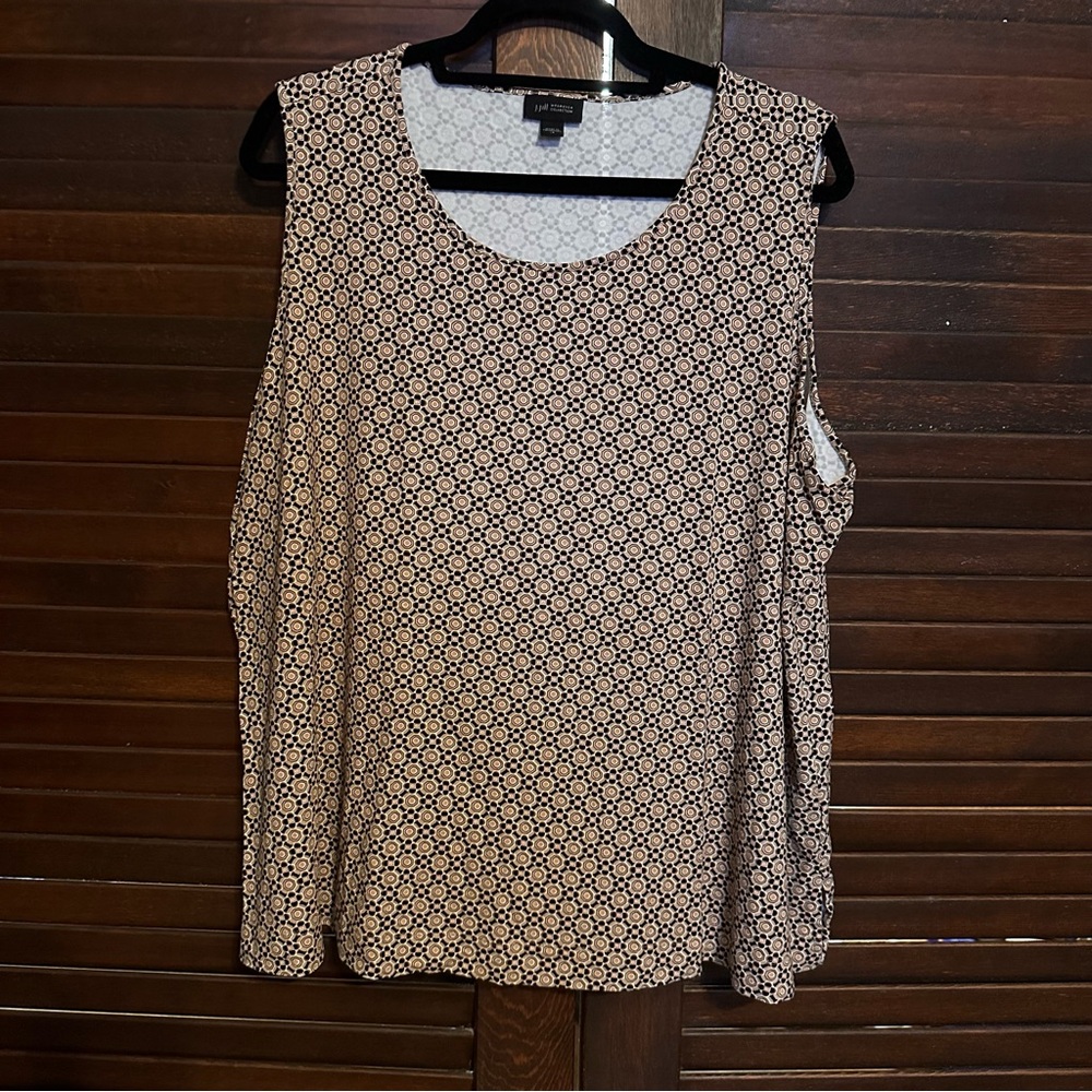 J. Jill Wearever Collection A-Line Geometric Pattern Tank Top Black Tan Cream